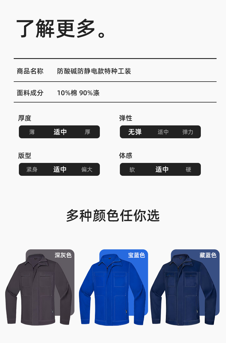LJ-9701SF 春秋防酸堿防靜電勞保工作服套裝化工廠加油站工裝定制(圖10)