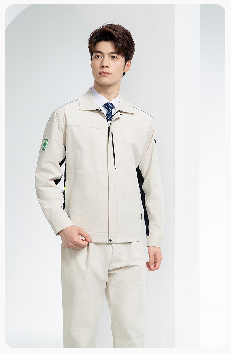 YJ-6513 春秋加油站防靜電勞保工作服套裝耐磨車間工裝定制(圖13)