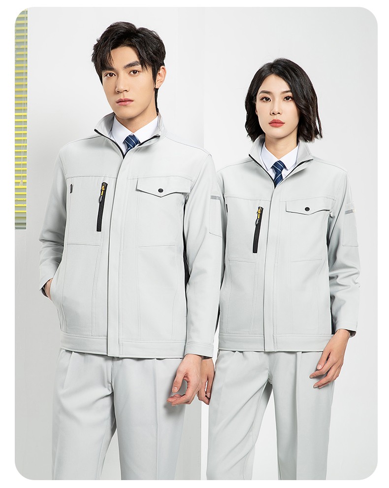 YJ-6509  立領工作服春秋男純色拉鏈款套裝工廠車間汽修機修服勞保服定制(圖20)