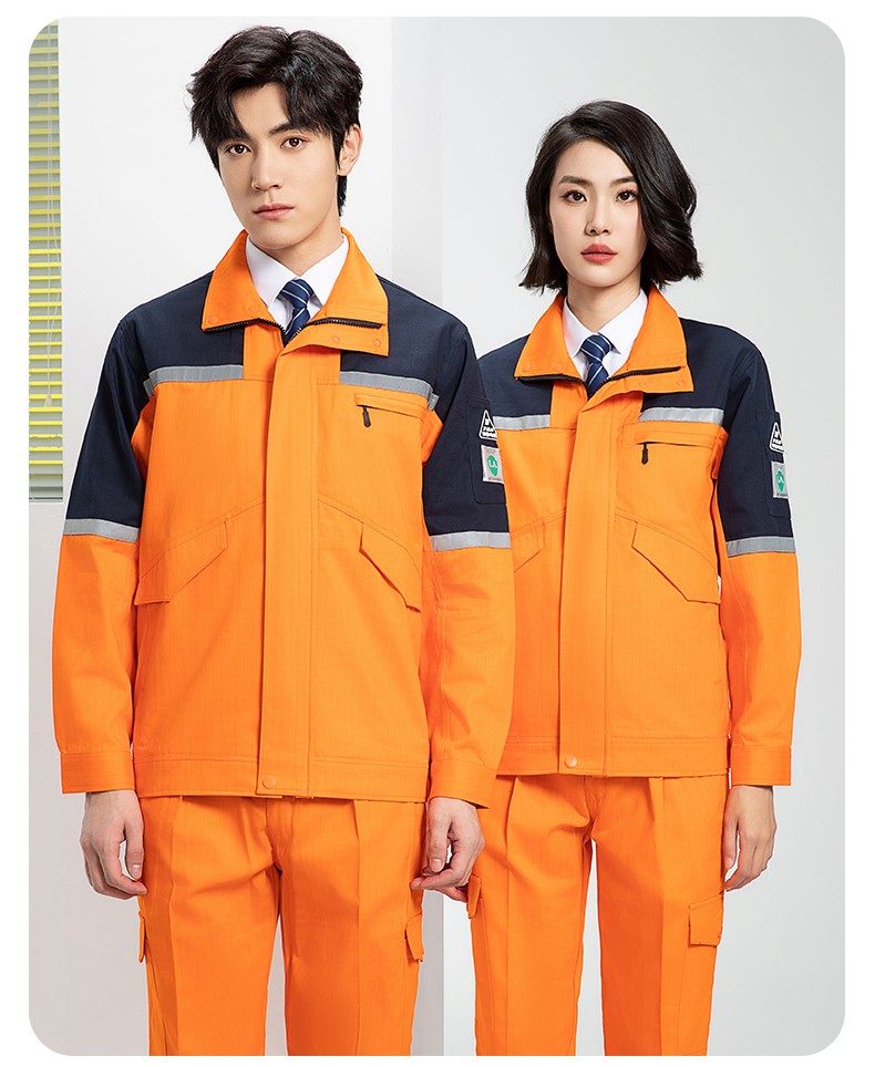 YJ-8007 防靜電工作服男純棉拼色套裝春秋汽車機(jī)修服車間工廠勞保服定制(圖20)