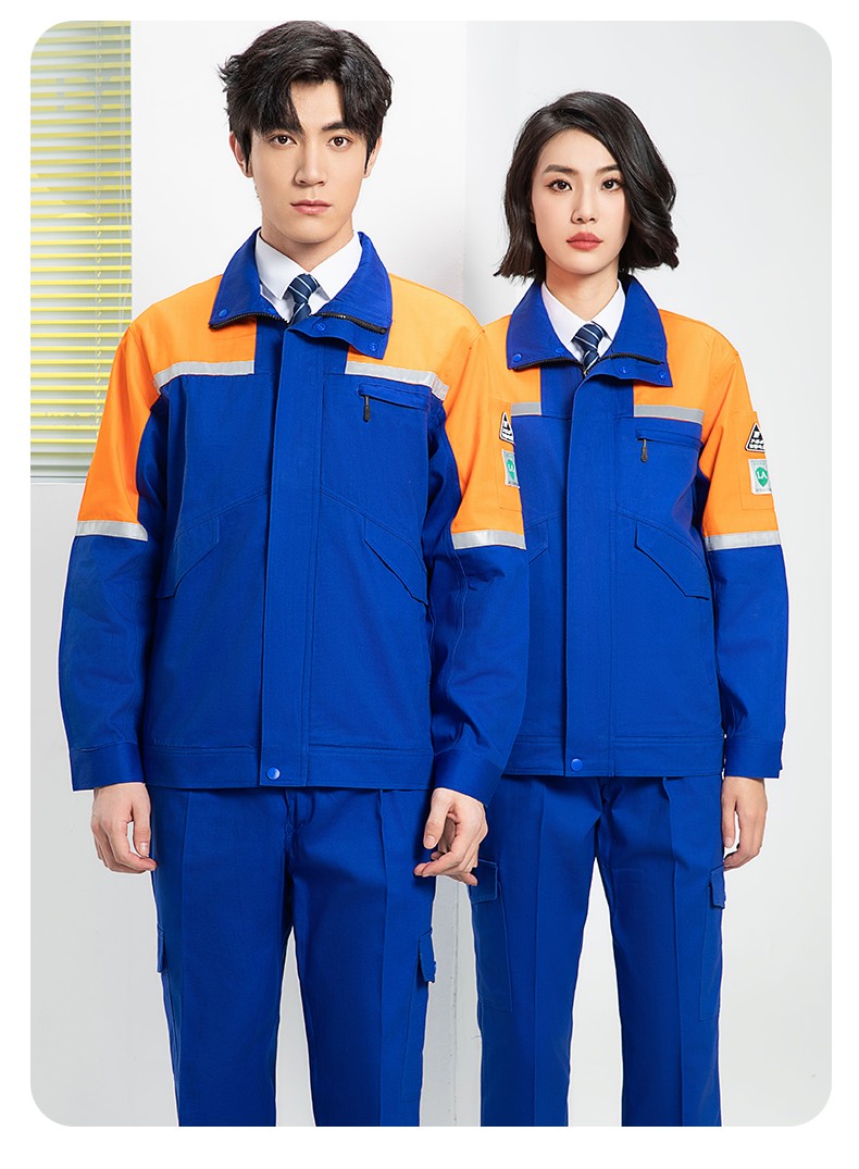 YJ-8007 防靜電工作服男純棉拼色套裝春秋汽車機(jī)修服車間工廠勞保服定制(圖25)